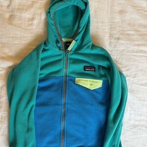 Patagonia Kids' Teal and Blue Fleece 4T micro d fleece hoodie.